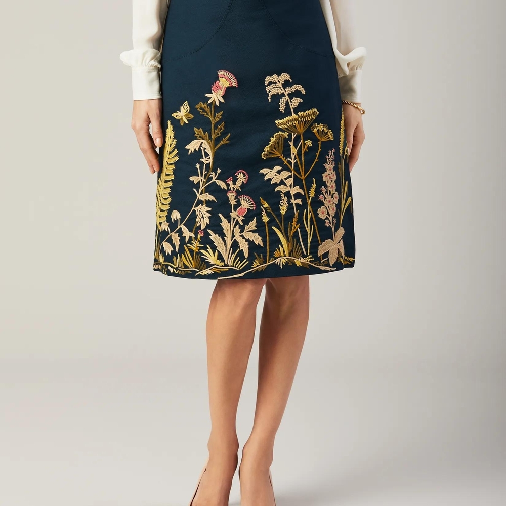 Brooks Brothers Dark Blue Floral Pencil Skirt